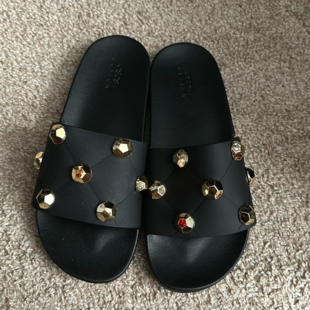 ASOS Black sandals with gold hardware. Size 11.